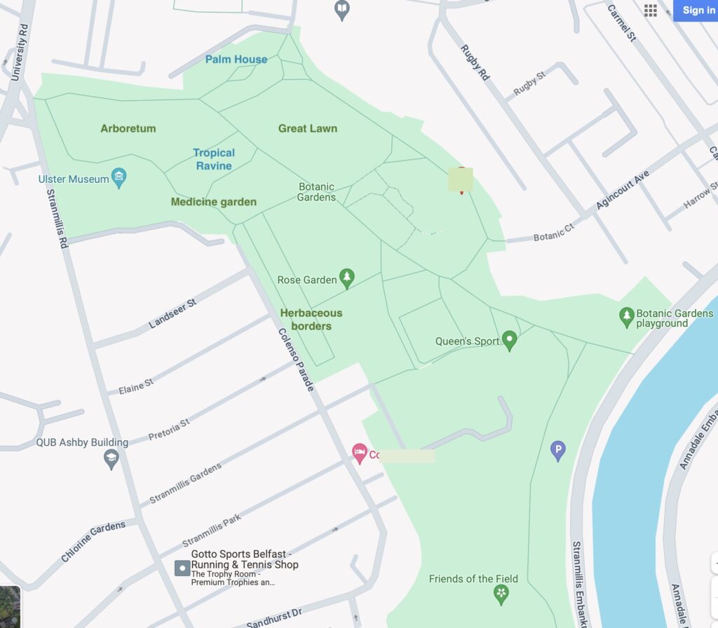 map of Belfast Botanic Gardens